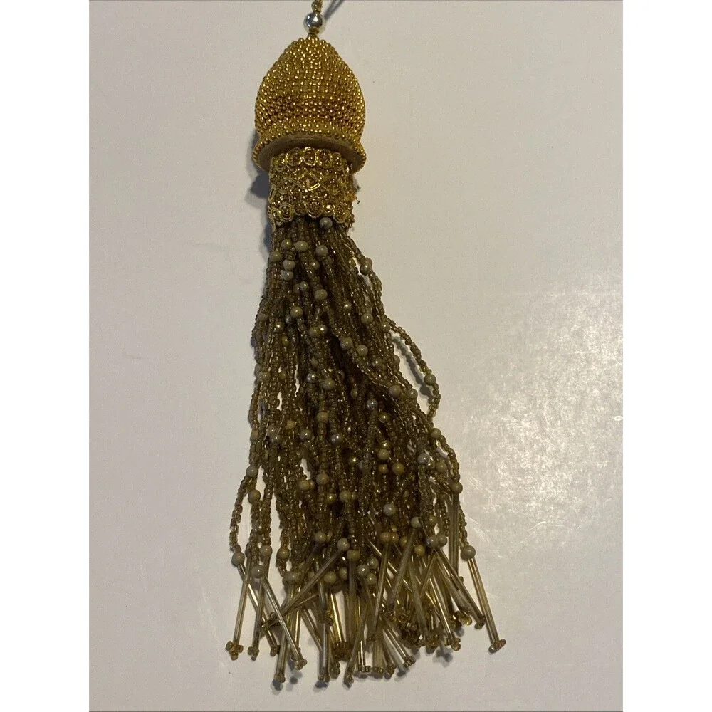Vintage Gold Beaded Handmade Christmas Ornament 8